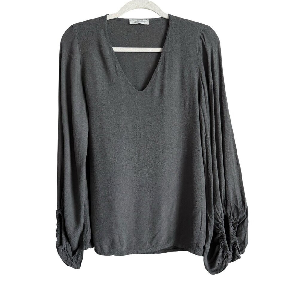 CobbleStone Blouse Women’s M/L Gray Balloon Sleeve‎ Italy Priya Top Minimalist